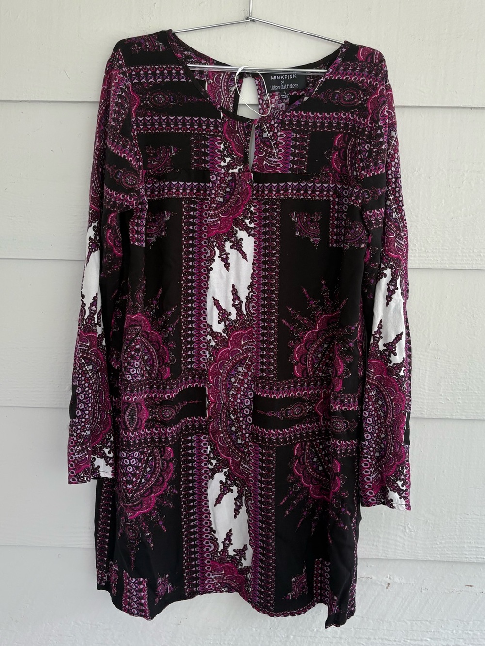 Minkpink x Urban Outfitters Paisley Print Long Sleeve Mini Dress Small Boho Goth